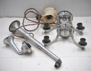 Lot 025 - Group lot of vintage Art Deco lighting parts inc chrome lamp base (50c