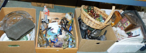 Lot 027 - Large mixed lot of 4 boxes inc squirrel nut cracker, vintage EPNS, cer
