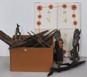 Lot 046 - Box of Tribal incl 4 x Aboriginal Oil Paintings by Nerissa Major, Carv