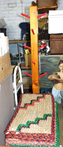 Lot 053 - Retro kids' pine coat stand (109cm H) + 6 x as new sea grass door mats