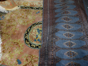Lot 055 - 2 x rugs inc Afghan hall runner in greyblue and burgundy tones (380cm