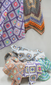 Lot 057 - 7 x Colourful Hand Crocheted Knee Rugs - Various colour combinations