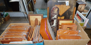 Lot 059 - 2 x boxes - Vintage Wooden items - inlaid Pictures & Panels, small