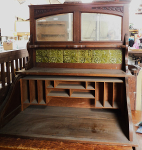 Lot 061 - Group lot - Vintage roll top desk top with pigeon holes (107cm W) and