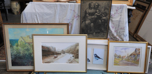 Lot 073 - Lot of Pics & Art incl Simon Brown Watercolour, Framed Prints Outb
