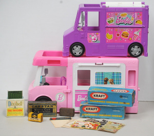 Lot 080 - Mixed Lot of Tins, Packaging & Toys incl Barbie Toy Vehicles, Kraf