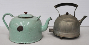 Lot 096 - 2 x vintage kettles inc large turquoise enamelled (37cm W), Art Deco e