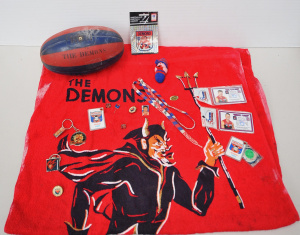 Lot 110 - Group lot vintage Melbourne Football Club memorabilia inc Demon towel,