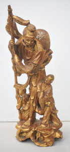 Lot 113 - Vintage Gilded Carved Chinese Figure 58cm H (af to top - piece presen