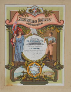 Lot 114 - Vintage framed certificate from the Australian Natives' Association co