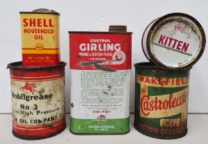 Lot 125 - Group lot vintage oil and similar tins inc Shell Household Oil, Castro