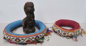 Lot 132 - 3 pces Vintage Tribal inc Carved Tribal figure 29cm H and 2 Vintage de