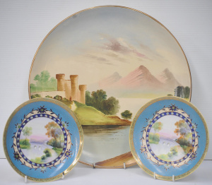 Lot 141 - Group lot - c1900 H painted plates - large unmarked English Charger w