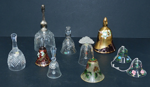Lot 165 - Group lot of Glass Ornamental Bells inc Swarovski, Stuart Crystal, Tra
