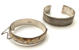 Lot 177 - 2 Sterling Silver Bracelets inc Cuff Bracelet woven rope pattern marke
