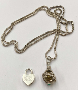 Lot 184 - 2 pces Sterling silver inc Vintage Tiffany & Co Heart Padlock 82gm