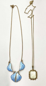 Lot 190 - 2 x Vintage Norwegian Guilloch Sterling Silver necklaces - Cream Oblon