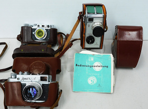 Lot 197 - 3 x Vintage Cameras inc 2 x Russian - 1950s Zorki-1 &1960s - Zork
