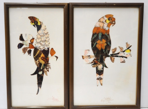 Lot 209 - 2 x framed 1970s Butterfly Wing Collages Featuring Birds on Branches -