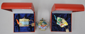 Lot 210 - 3 x Charlotte di Vita Miniature Enamel Teapots - Paul Cezanne themed i