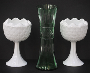 Lot 213 - Group lot - Vintage Glass - Pair Indian White Milk Glass Pedestal Comp