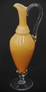 Lot 220 - Mid Century Italian Empoli Butterscotch Art Glass Ewer - Clear Handle