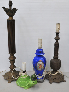 4 x Vintage Lamps incl 2 x Brass Lamps & Ceramic Lamp in the Style of a Turt