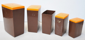 Vintage Part Set 5 Piece Orange & Brown Capri Containers w One Missing lid