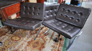 Lot 007 - Pair Modernist Mies Van Der Rohe style Barcelona Chairs - Chromed meta