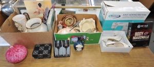 Lot 031 - 3 x Boxes of Mixed Items incl Coloured Glassware, Boxed Semco Sewing M