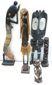 Lot 063 - Group of tribal and traditional wooden carvings inc Sepik Valley maske