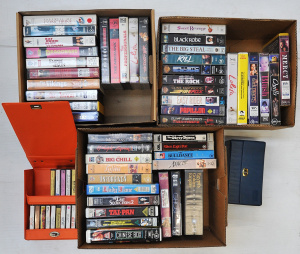 Lot 075 - Large vintage lot of 3 boxes of VHS tapes inc Last of the Mohicans, Th