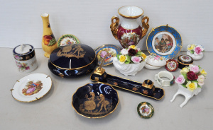 Lot 090 - Group lot of Quality china inc Limoges Plates, Desk set, Lidded Bowl &