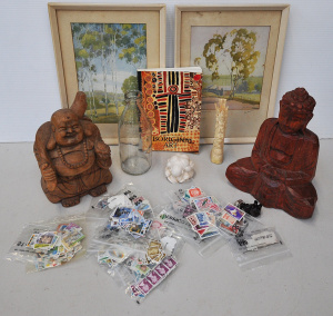 Lot 093 - Mixed Group lot inc Carved Bone Deity, Carved wooden Buddhas, 1 pint M
