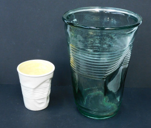 Lot 124 - 2 pieces Dutch artist Rob Brandt Crushed Cup series in glass (27cm H)