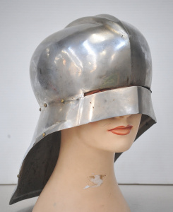 Lot 136 - Medieval style Polished Metal Knights Helmet w Mullet Guard to back