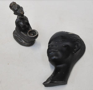 Lot 161 - 2 x stylised ceramic African women - larger 21cm H af chips to bottom