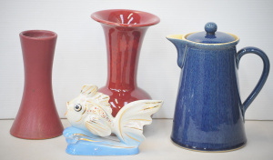 Lot 171 - 4 pces inc Denby Ceramic large Hot water Jug, & Tapering vase, Lus