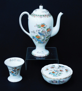 Lot 193 - 3 pces Wedgwood Kutani Crane pattern inc Coffee Pot 27cm H, Round lidd
