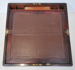 Lot 203 - Victorian brass bound rosewood writing box with embossed leather inter