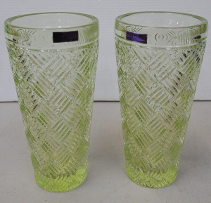 Lot 214 - Pair of Citrine Waterford Marquis Confetti vases - 20cm H