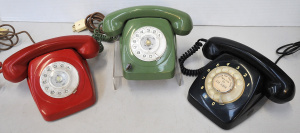 3 x Vintage Rotary telephones incl Red, Green & Black Telephones