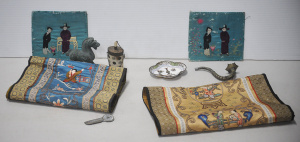 Small lot - Oriental Items - Embroidered oriental panels, cast Bronze Horse, Bon