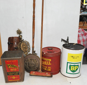 Vintage Oil Drums & Mixed Goods incl Silver Shell Motor Oil Drum, Pathfinder