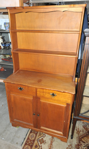 Lot 005 - Vintage Light Stained Hard Wood Kitchen Hutch w Shelves & Cupboard
