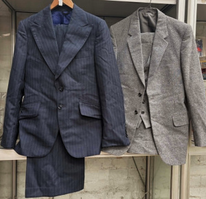 Lot 011 - 2 x vintage small size men's suits - Sackville 2pce navy pin stripe, w
