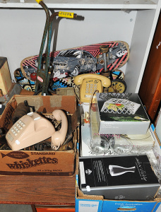 Lot 018 - Large mixed lot inc vintage Cyclones 3-wheeled scooter, 2 skateboards,