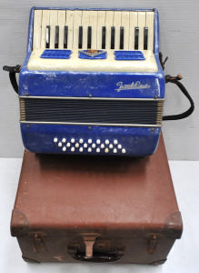 Lot 048 - Vintage blue marbleised Frontalini Piano Accordion with case (37cm W)