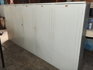 Lot 053 - Vintage Five Door Wooden Storage Cabinet from Williams Town Rifle Club