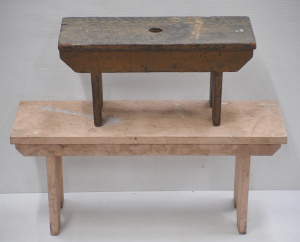 Lot 068 - 2 x Vintage Painted Wooden Milking Chairs incl one in pink & anoth